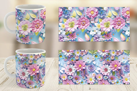 Mug Pastel Flowers Pattern Sublimation artnoy 