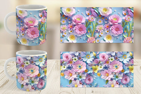 Mug Pastel Flowers Pattern Sublimation artnoy 