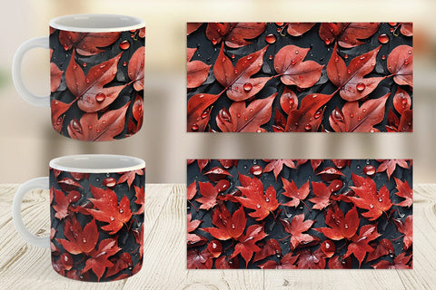 Mug Red Leaves Pattern Sublimation artnoy 