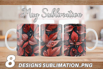 Mug Red Leaves Pattern Sublimation artnoy 