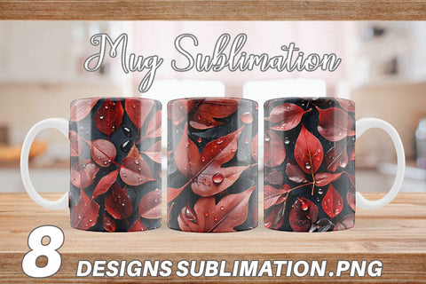 Mug Red Leaves Pattern Sublimation artnoy 