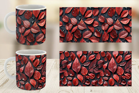 Mug Red Leaves Pattern Sublimation artnoy 