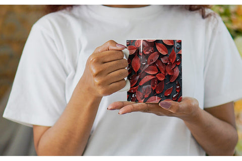 Mug Red Leaves Pattern Sublimation artnoy 