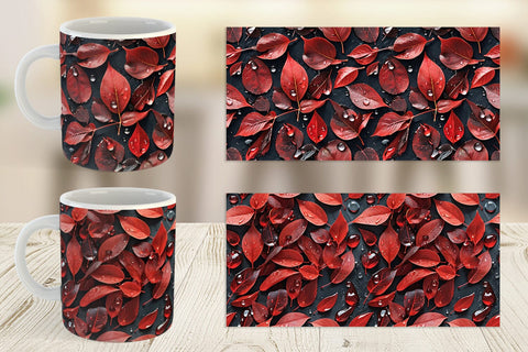 Mug Red Leaves Pattern Sublimation artnoy 