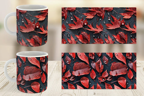 Mug Red Leaves Pattern Sublimation artnoy 