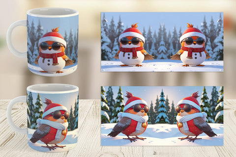 Mug Robin Bird Christmas Sublimation artnoy 