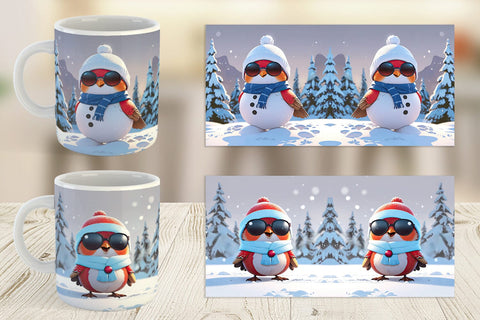 Mug Robin Bird Christmas Sublimation artnoy 