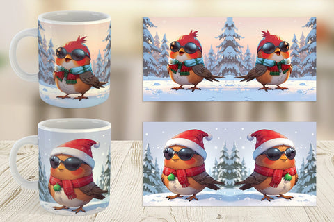 Mug Robin Bird Christmas Sublimation artnoy 