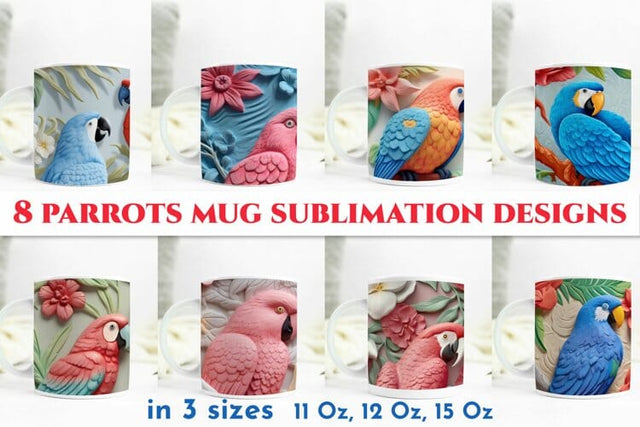 Mug sublimation bundle / parrot illustrations / 15 oz mug Sublimation Angelina Semenova 