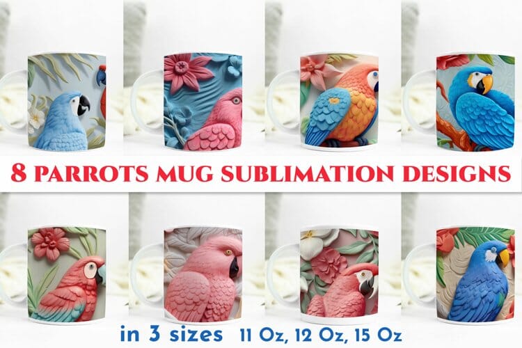 Mug sublimation bundle / parrot illustrations / 15 oz mug Sublimation Angelina Semenova 