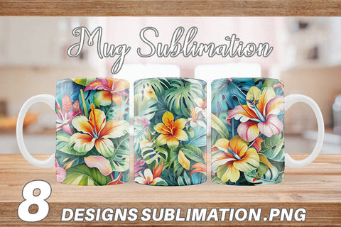 Mug Tropical Flowers Pattern Sublimation artnoy 
