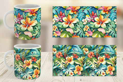 Mug Tropical Flowers Pattern Sublimation artnoy 