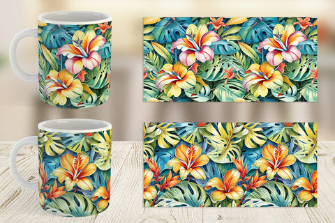 Mug Tropical Flowers Pattern Sublimation artnoy 