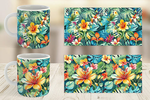 Mug Tropical Flowers Pattern Sublimation artnoy 