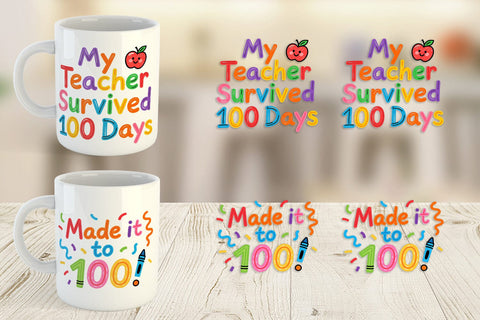 Mug Wrap 100 Days Crayon Fun Quotes Sublimation artnoy 