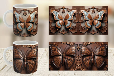 Mug Wrap 3D Carved Butterfly Sublimation artnoy 