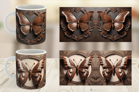 Mug Wrap 3D Carved Butterfly Sublimation artnoy 