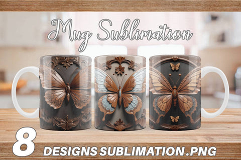 Mug Wrap 3D Carved Butterfly Sublimation artnoy 