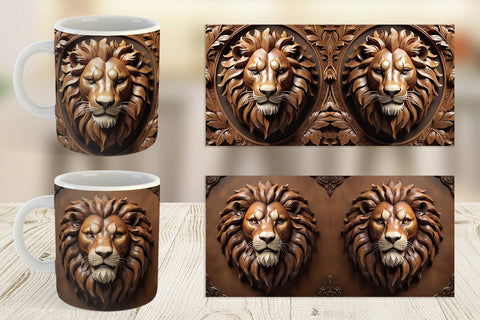 Mug Wrap 3D Carved Lion Sublimation artnoy 