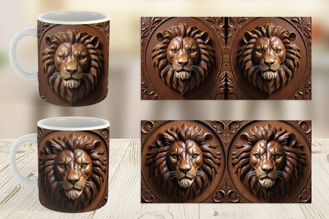Mug Wrap 3D Carved Lion Sublimation artnoy 