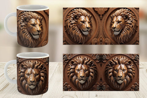 Mug Wrap 3D Carved Lion Sublimation artnoy 