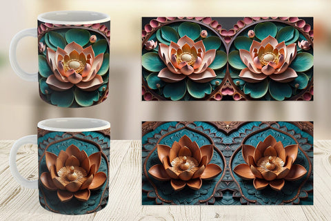 Mug Wrap 3D Carved Lotus Sublimation artnoy 