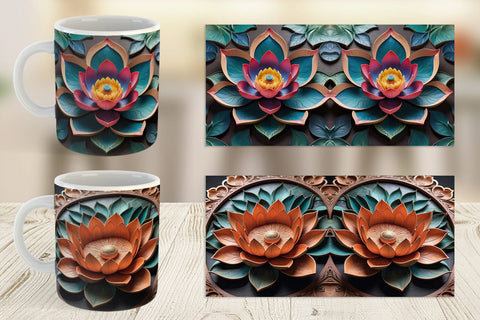 Mug Wrap 3D Carved Lotus Sublimation artnoy 