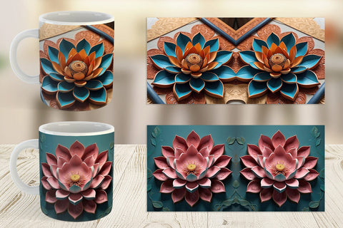 Mug Wrap 3D Carved Lotus Sublimation artnoy 