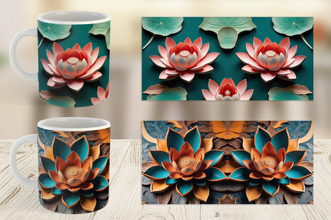 Mug Wrap 3D Carved Lotus Sublimation artnoy 