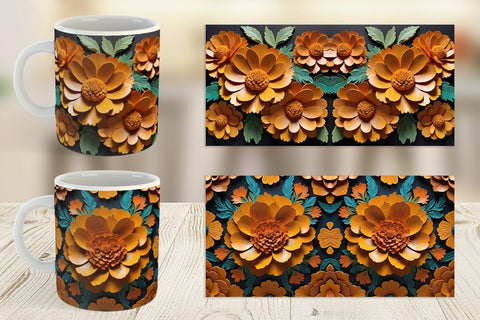 Mug Wrap 3D Carved Marigold Sublimation artnoy 