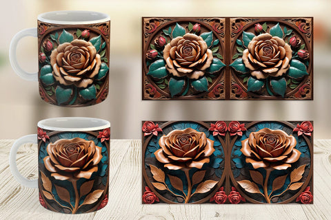 Mug Wrap 3D Carved Rose Sublimation artnoy 