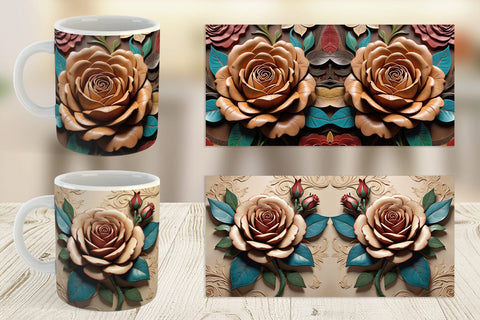 Mug Wrap 3D Carved Rose Sublimation artnoy 