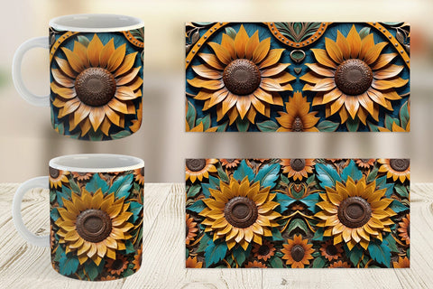 Mug Wrap 3D Carved Sunflower Sublimation artnoy 