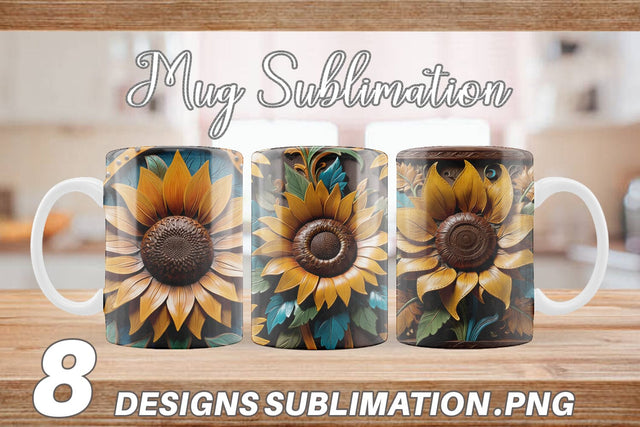 Mug Wrap 3D Carved Sunflower Sublimation artnoy 