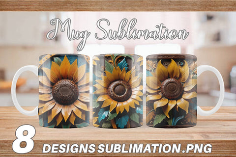 Mug Wrap 3D Carved Sunflower Sublimation artnoy 