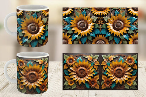 Mug Wrap 3D Carved Sunflower Sublimation artnoy 