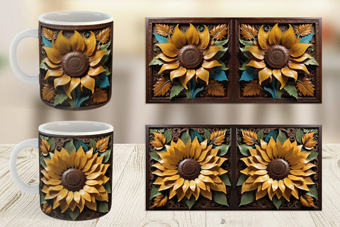 Mug Wrap 3D Carved Sunflower Sublimation artnoy 