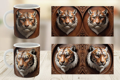 Mug Wrap 3D Carved Tiger Sublimation artnoy 