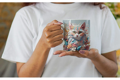 Mug Wrap 3D Cat with Flower Fantasy Sublimation artnoy 