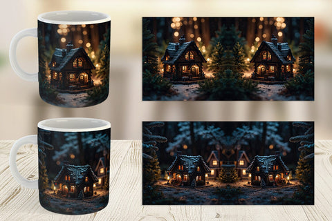 Mug Wrap 3D Christmas House Sublimation artnoy 