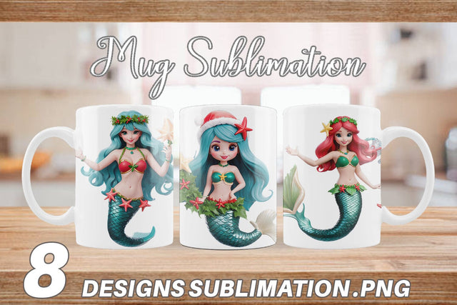Mug Wrap 3D Christmas Mermaid Sublimation artnoy 