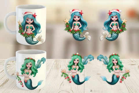 Mug Wrap 3D Christmas Mermaid Sublimation artnoy 