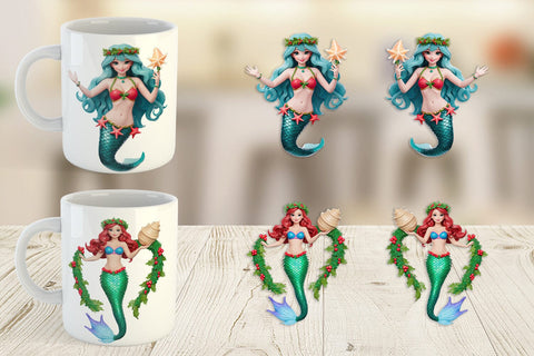 Mug Wrap 3D Christmas Mermaid Sublimation artnoy 