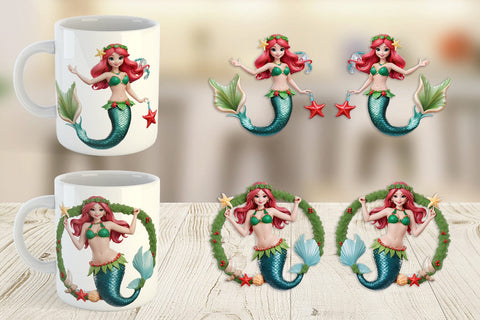 Mug Wrap 3D Christmas Mermaid Sublimation artnoy 