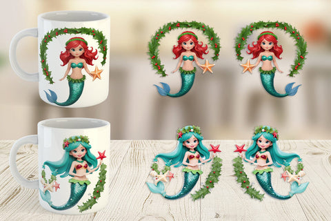 Mug Wrap 3D Christmas Mermaid Sublimation artnoy 