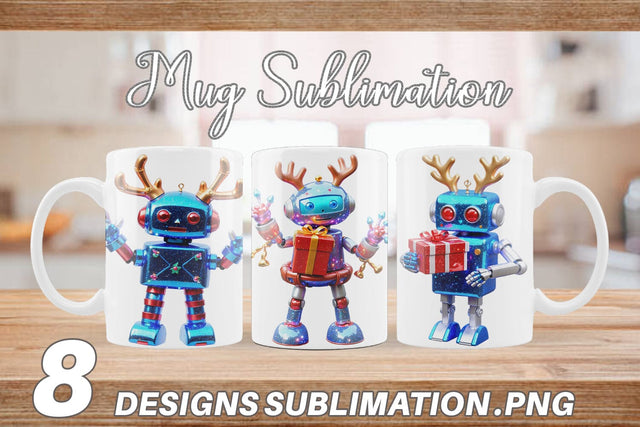 Mug Wrap 3D Christmas Robot Sublimation artnoy 