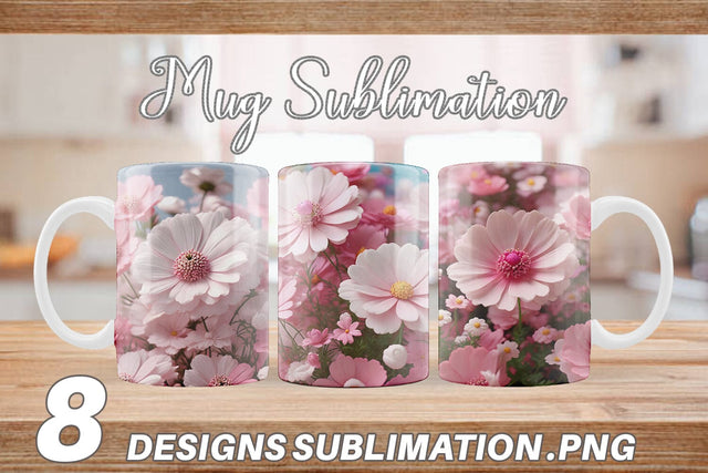 Mug Wrap 3D Cosmos Flowers Sublimation artnoy 