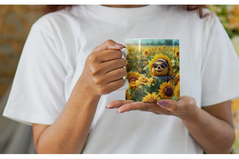 Mug Wrap 3D Cute Bee Sunflowers Sublimation artnoy 