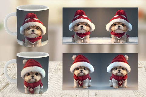 Mug Wrap 3D Cute Dog Christmas Sublimation artnoy 