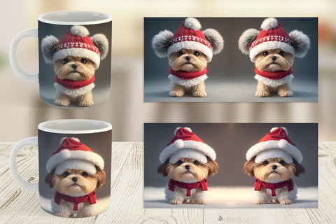 Mug Wrap 3D Cute Dog Christmas Sublimation artnoy 